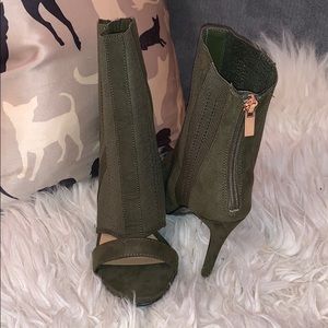 Olive green peep toe booties